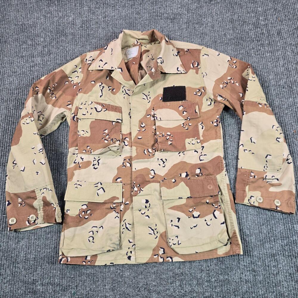 Desert Camo Jacket Mens Small Beige Cotton Blend Military Button Pockets Army